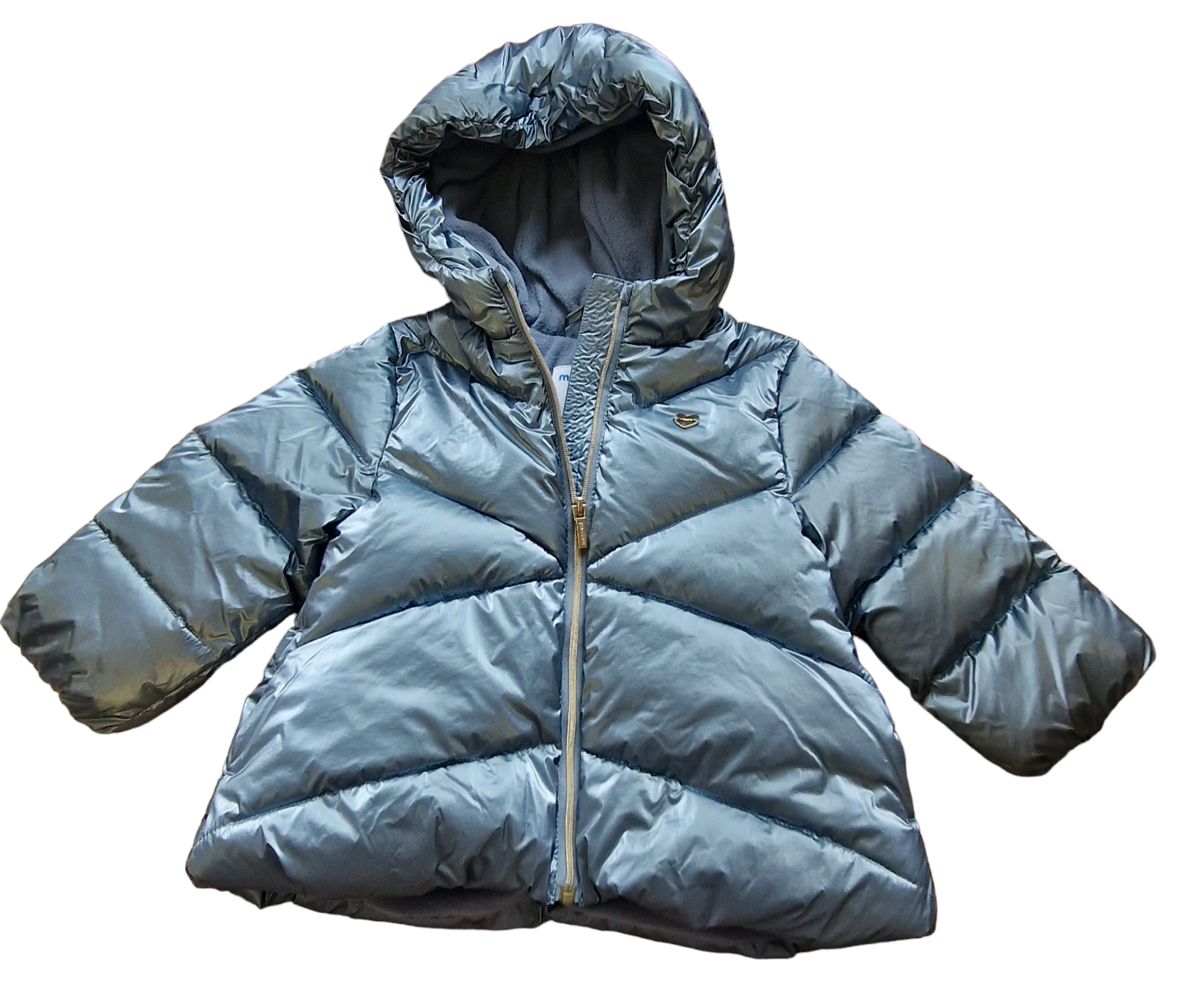 Metallic blue puffer on sale jacket