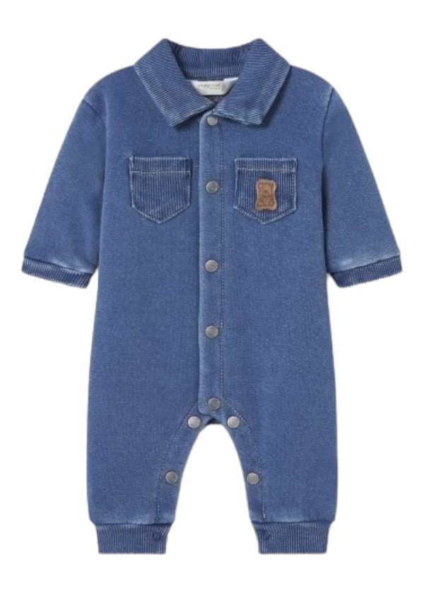 Mayoral Newborn Denim Look Furry Lined Romper Onesie