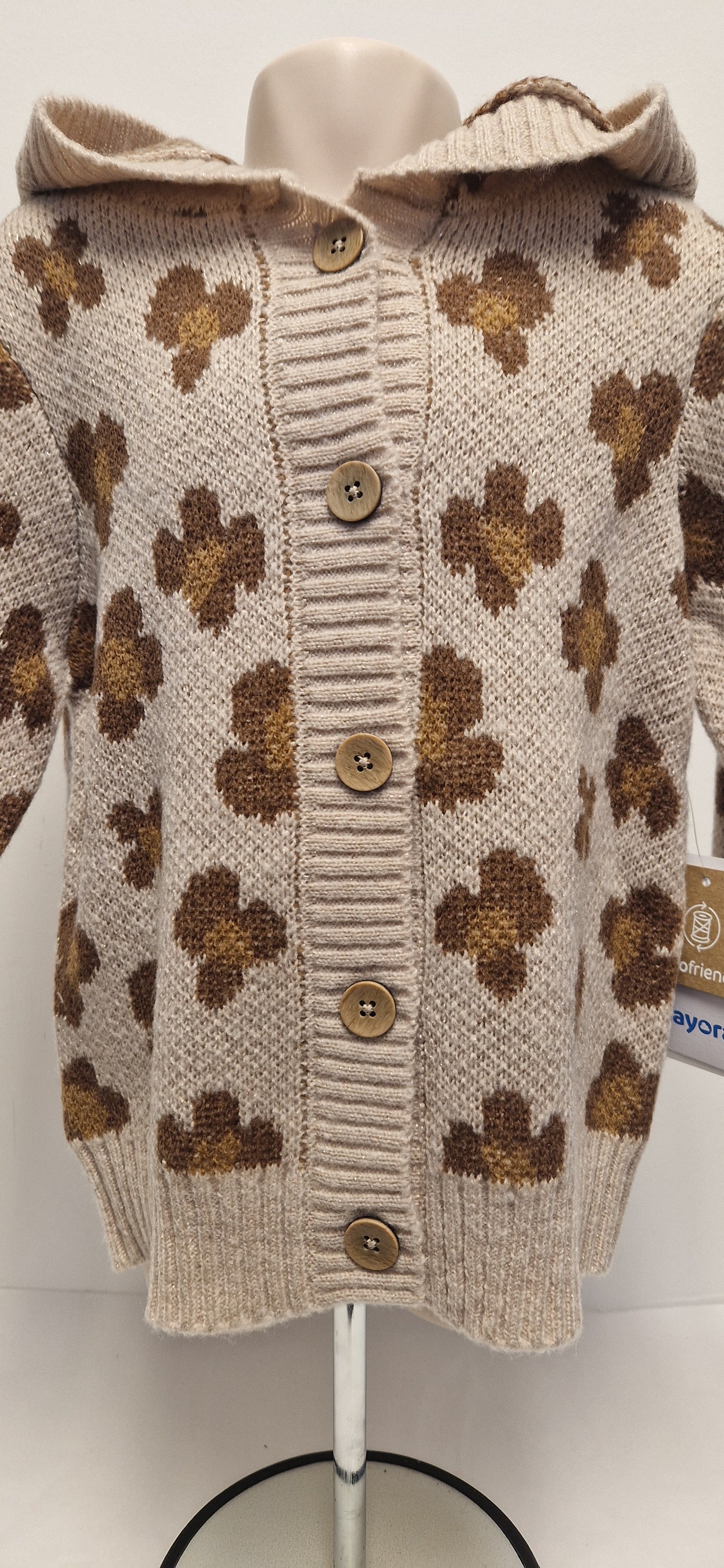 Mayoral Knitted Jacquard Hooded Cardigan Girls Age 4