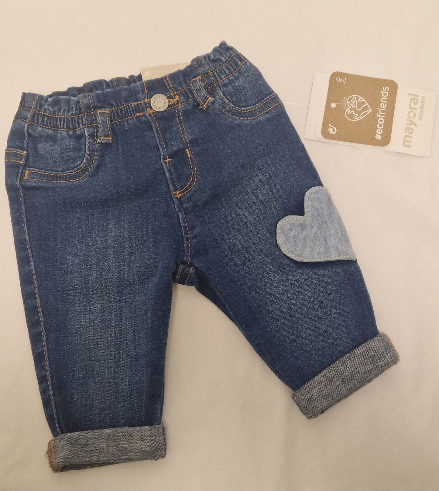 Mayoral Newborn (0-1 Month) Girls Heart Detail Dark Blue Jeans