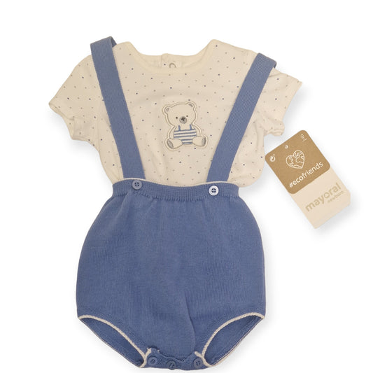 Mayoral Newborn Boys  Sustainable Cotton Knitted Dungaree Set