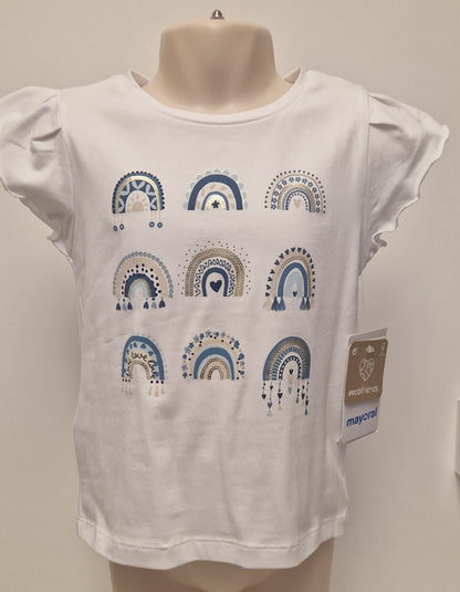 Mayoral Blue Rainbows Cotton T-Shirt Girls Age 4