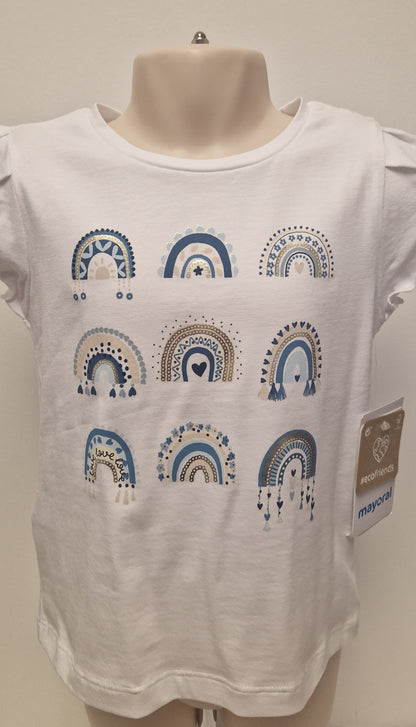 Mayoral Blue Rainbows Cotton T-Shirt Girls Age 4