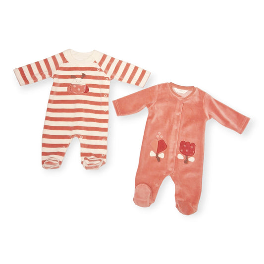 Mayoral Newborn Girls Cute Ladybugs Motif Velour Onesie Twin-Pack