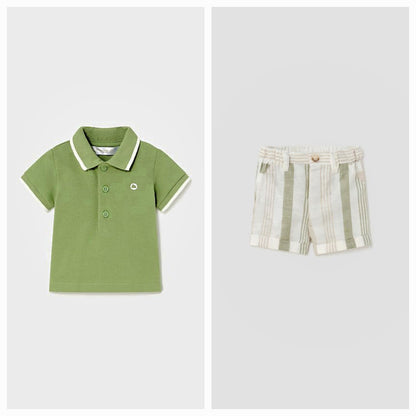 Mayoral Newborn Boys Cotton Polo Shirt  & Linen Blend Shorts Set 190–75/1213-42