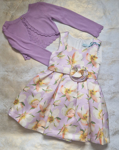 Abel & Lula Mikado Floral Printed Lilac Dress Age 4