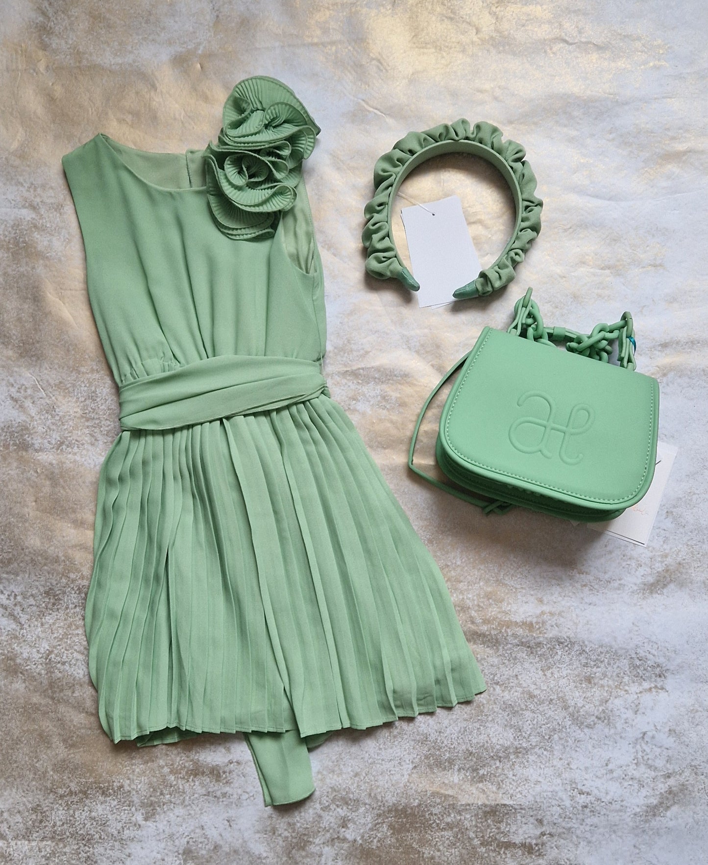 Abel & Lula Green Pleated Dress & Accesories Age 4