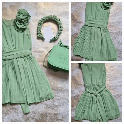 Abel & Lula Green Pleated Dress & Accesories Age 4