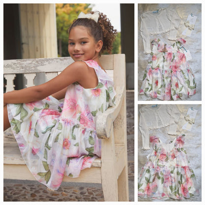 Abel & Lula Tulle Chiffon Dress, with Bolero Cardigan & Hair Slide Age 4