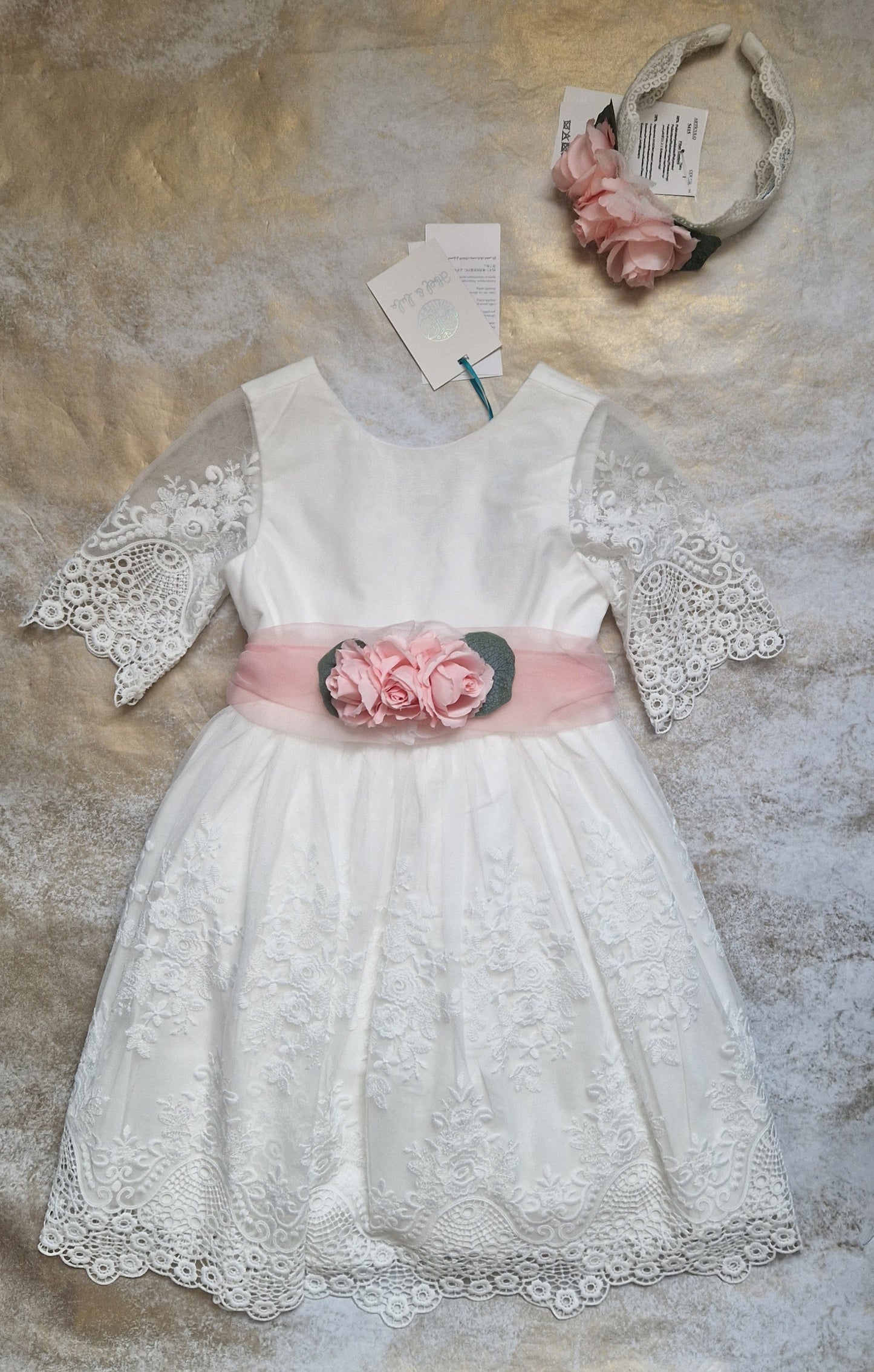 Abel & Lula Tulle Embroidered Guipure Dress & Headband Age 4