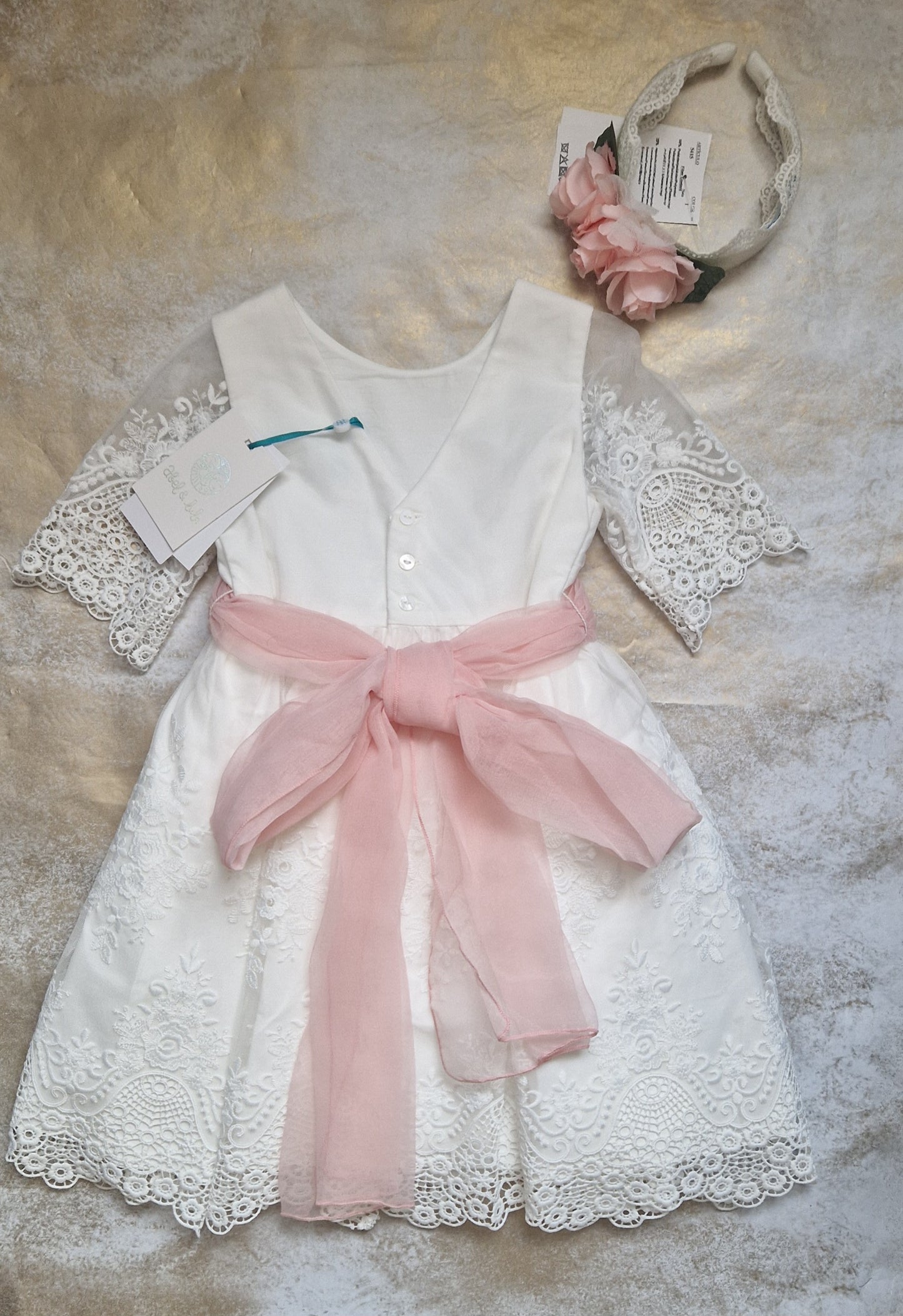 Abel & Lula Tulle Embroidered Guipure Dress & Headband Age 4