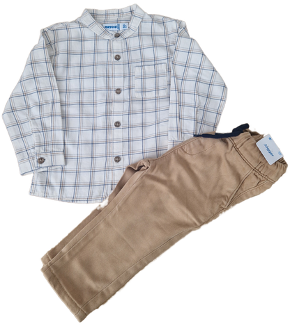 Mayoral 12 Month Boys Checked Shirt & Jogger Style Trousers Set 2545 76