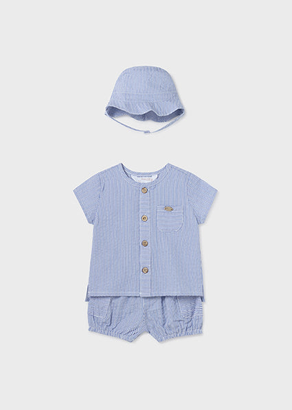 Mayoral Newborn Striped Cotton Hat, Shorts  & Shirt Set