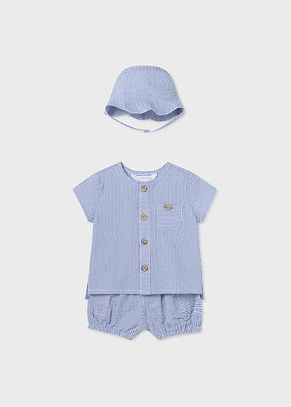 Mayoral Newborn Striped Cotton Hat, Shorts  & Shirt Set