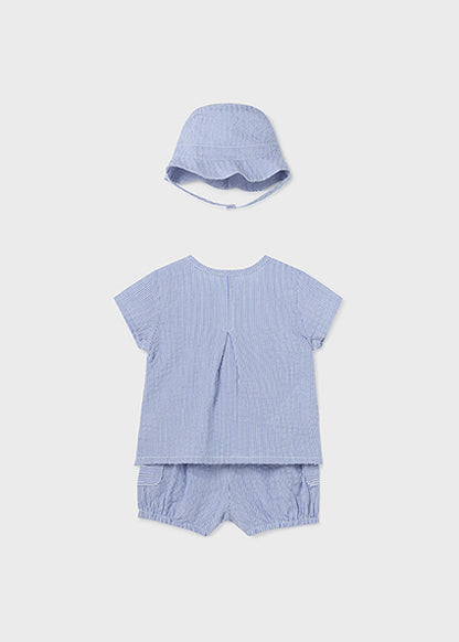 Mayoral Newborn Striped Cotton Hat, Shorts  & Shirt Set