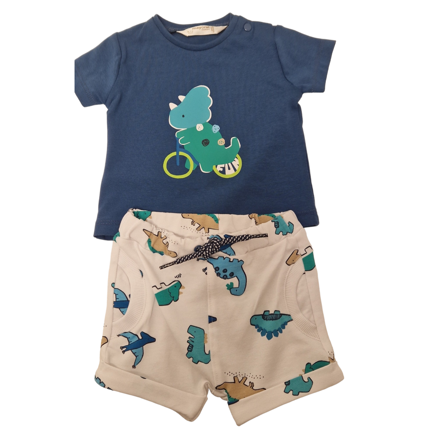 Mayoral Newborn Boys Dinosaur Print Hat, Shorts  & T-Shirt Set