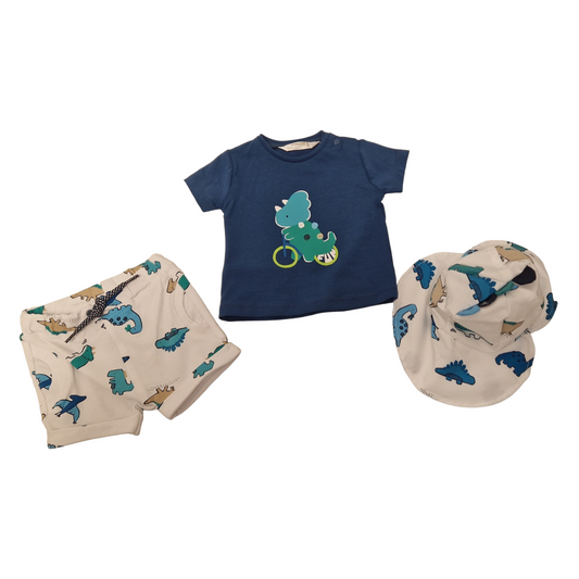 Mayoral Newborn Boys Dinosaur Print Hat, Shorts  & T-Shirt Set