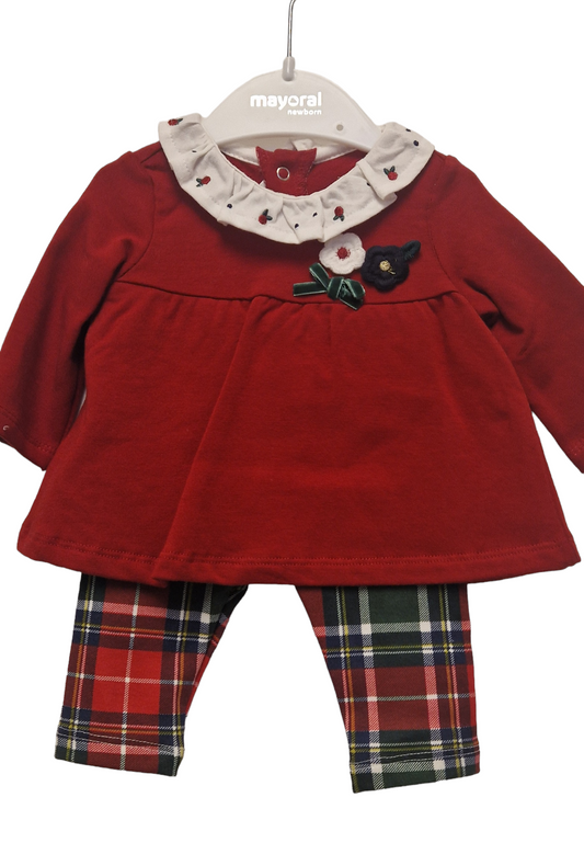 Mayoral Newborn Girls Tartan Leggings & Velour Top