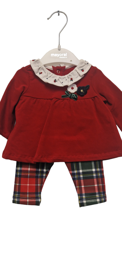 Mayoral Newborn Girls Tartan Leggings & Velour Top