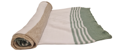 Mayoral Beige & Green Striped 100% Cotton Knitted Blanket