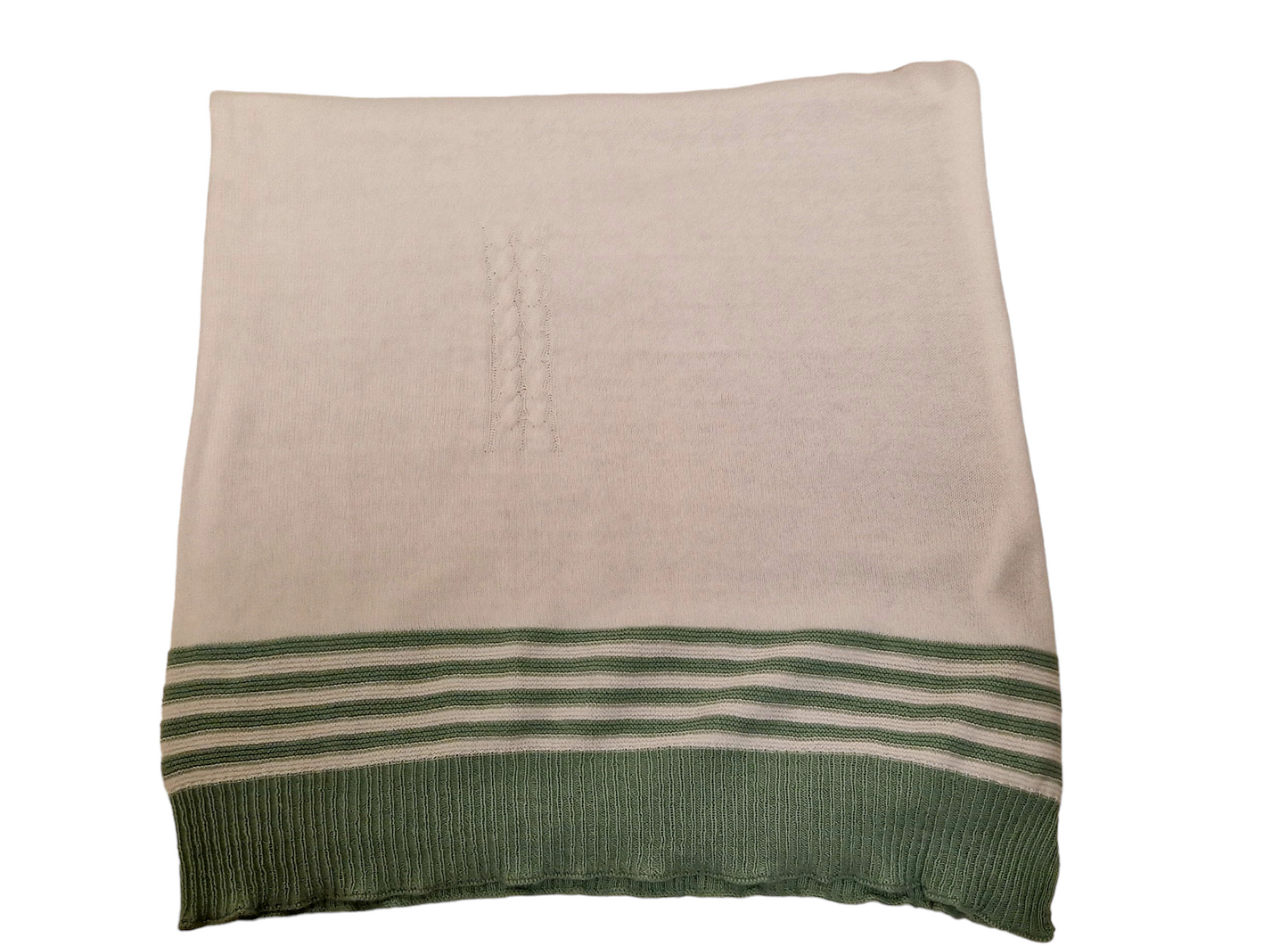 Mayoral Beige & Green Striped 100% Cotton Knitted Blanket