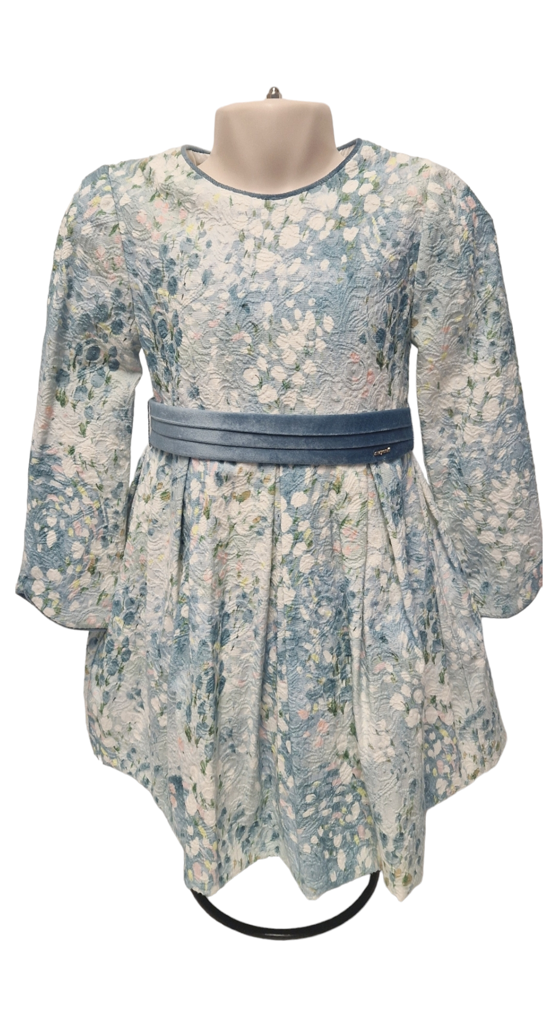 Mayoral Girls Age 4 Blue Floral Dress With Velour Belt