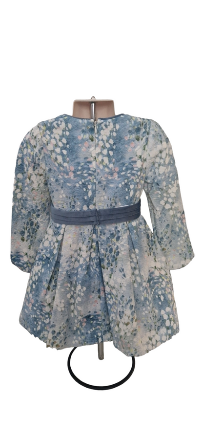 Mayoral Girls Age 4 Blue Floral Dress With Velour Belt