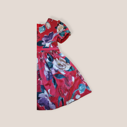 Mayoral Girls Age 4 Floral Print Red Velvet Dress