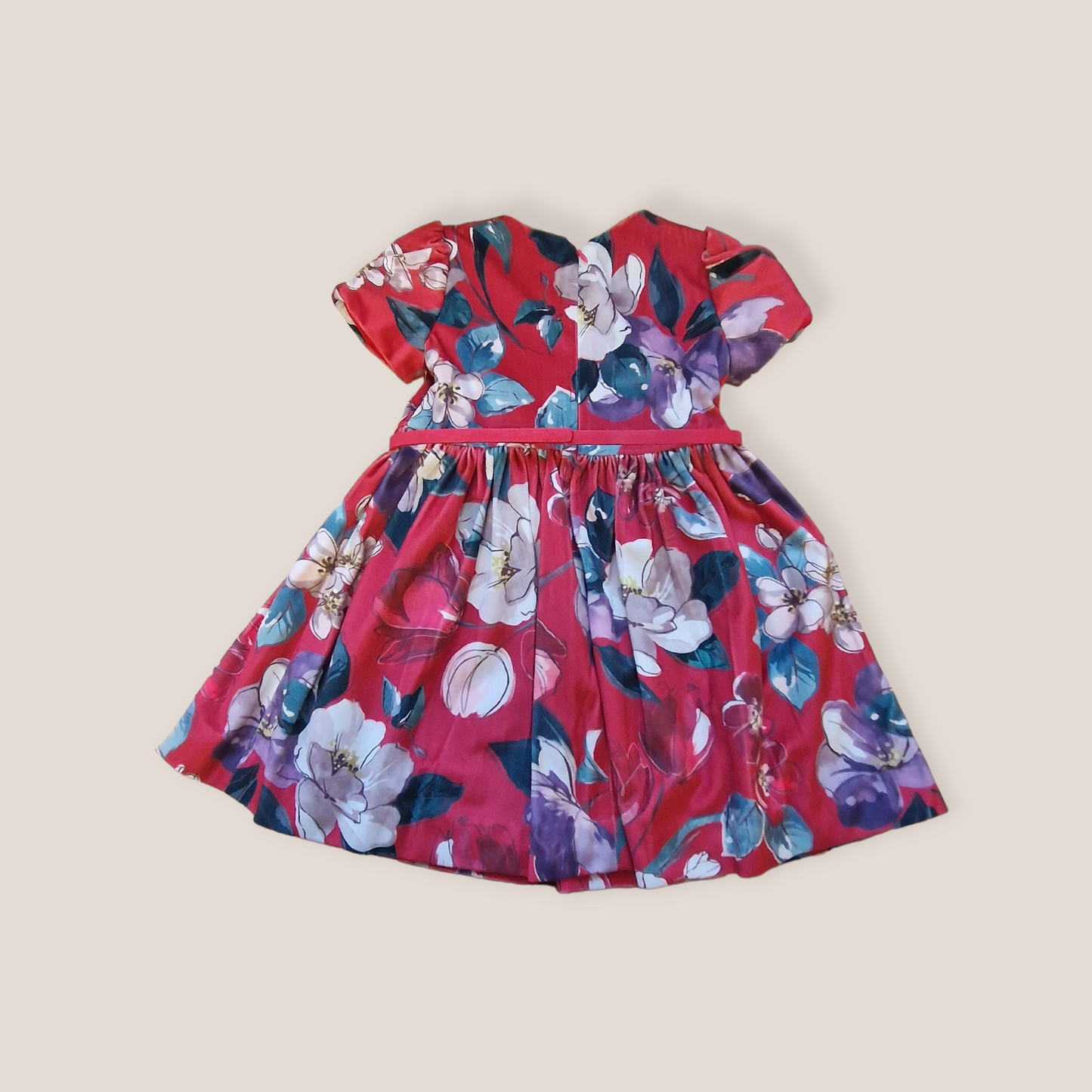 Mayoral Girls Age 4 Floral Print Red Velvet Dress