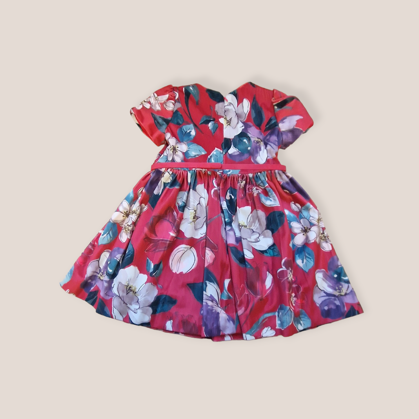 Mayoral Girls Age 4 Floral Print Red Velvet Dress