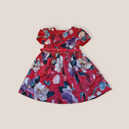 Mayoral Girls Age 4 Floral Print Red Velvet Dress