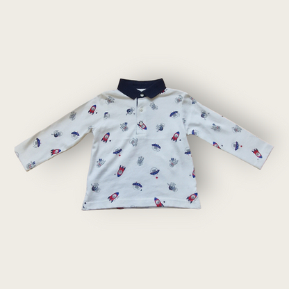 Mayoral 12 Month Boys Long-Sleeved PoloTop With Space Cats