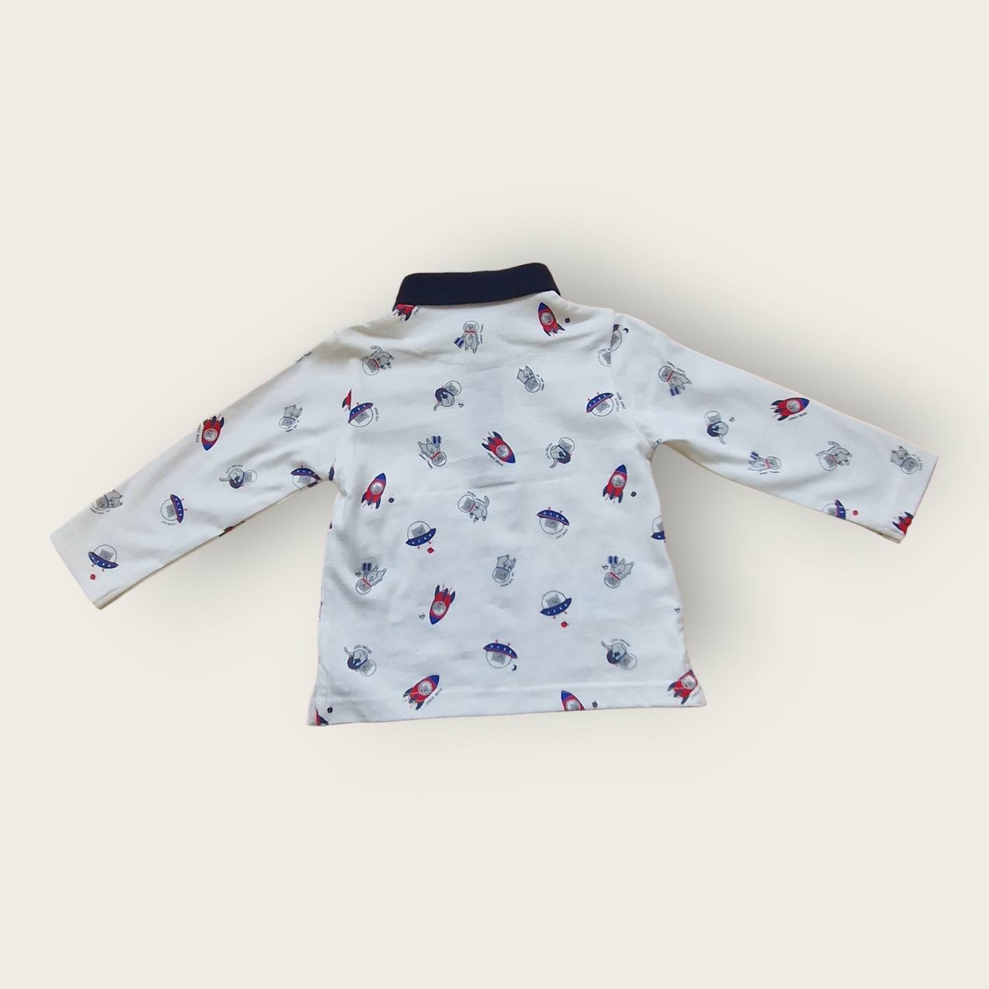 Mayoral 12 Month Boys Long-Sleeved PoloTop With Space Cats