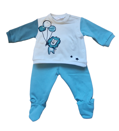 Mayoral Newborn Boys Two-Piece Outfit With Lion & Balloons Printed Motif