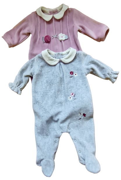 Mayoral Newborn Girls Velour Floral Onesie Twin-Pack