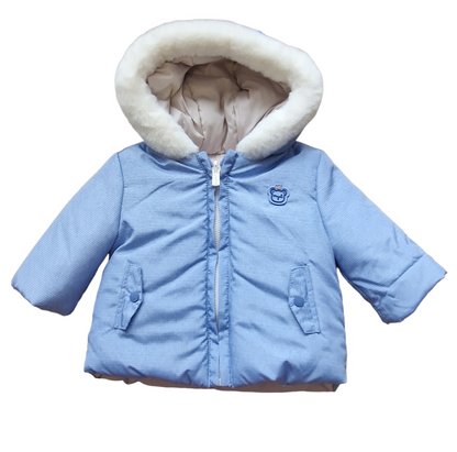 Mayoral Newborn Boys Reversible Fur Trim Padded Coat