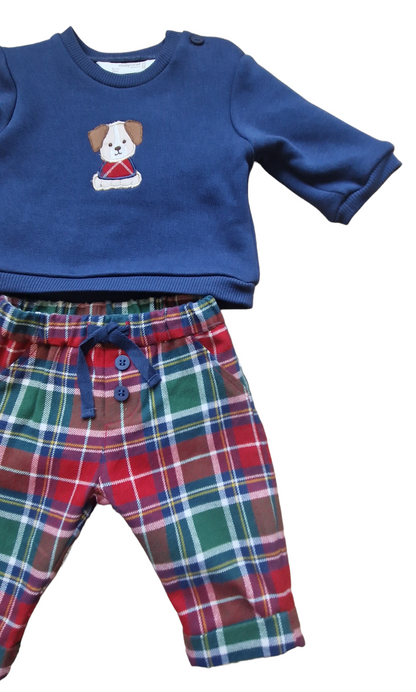 Mayoral Newborn Puppy Motif Jumper And Tartan Trouser Set