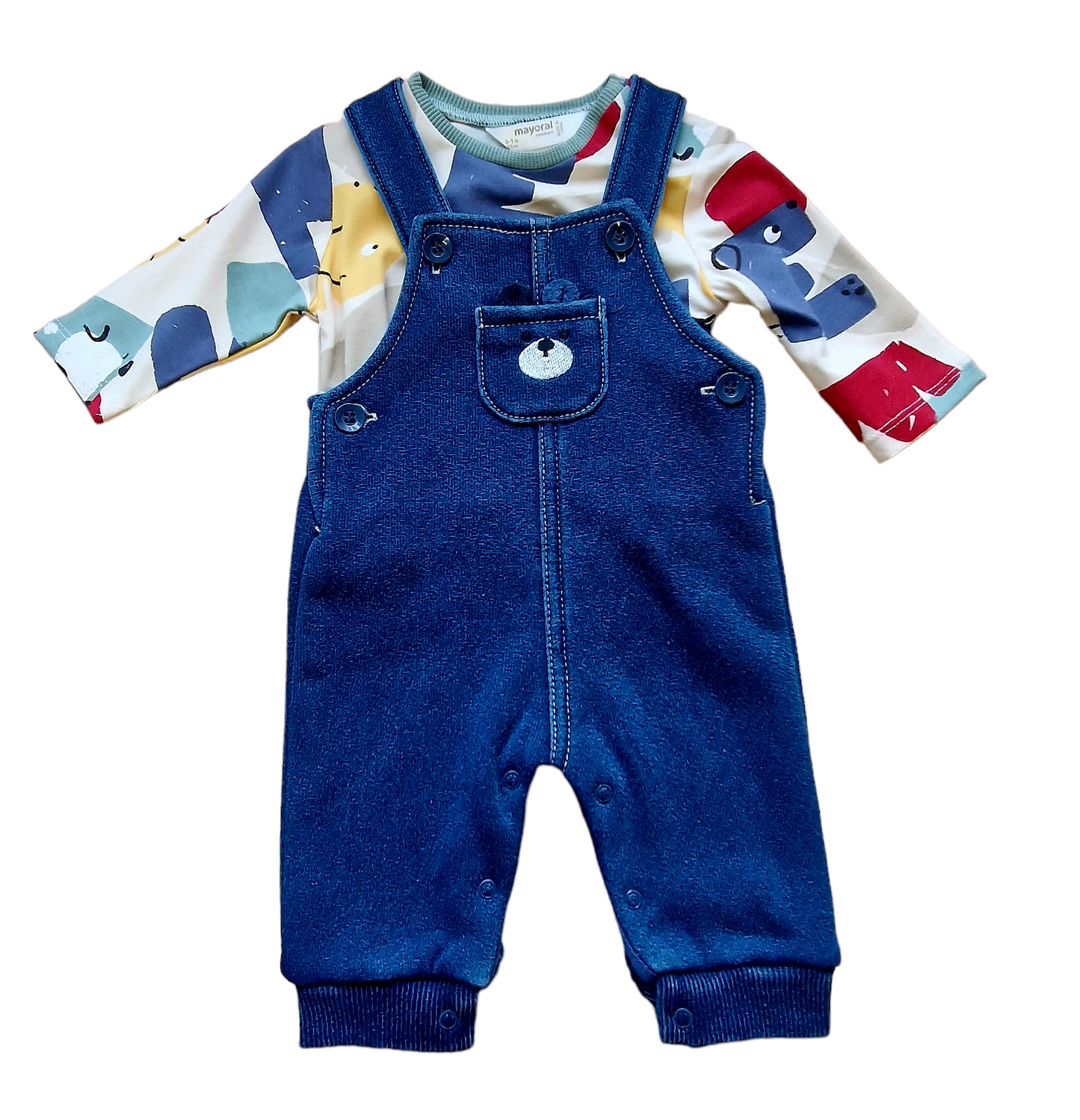 Mayoral Newborn Boys Bold Print Dungaree Set