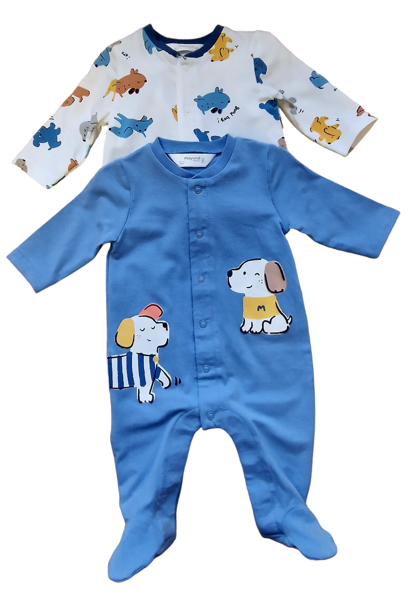 Mayoral Newborn Boys Bold Puppy Print Sustainable Cotton Onesie Twin-Pack