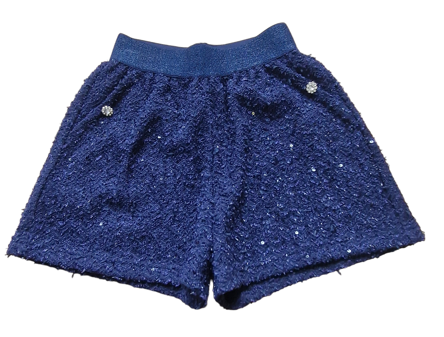 Mayoral Girls Age 8 Navy Blue Knitted Sequin Shorts