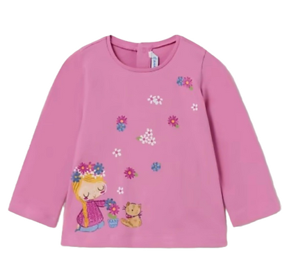 Mayoral 12 Month Girls Cute Pink Printed Long Sleeved Top