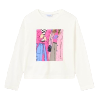 Mayoral Girls Age 8  Long-Sleeved Graphic Print Cotton Top