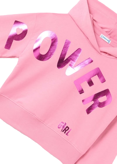 Mayoral Girls Age 8  Long-Sleeved 'Girl Power' Printed Hooded Top