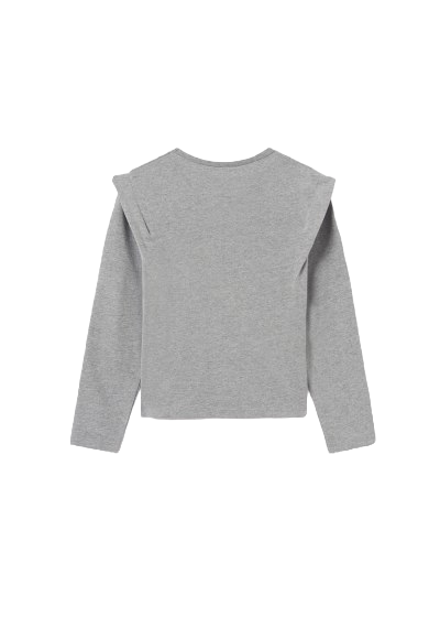 Mayoral Girls Age 8  Long-Sleeved Grey Stud Detail Cotton Top