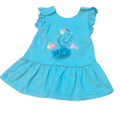 Mayoral Newborn Girls Light Weight Cotton Dress  With Textured Bird Motif