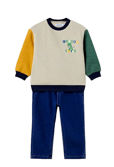 12 Month Boys Dragon Print Jumper & Jeans Set