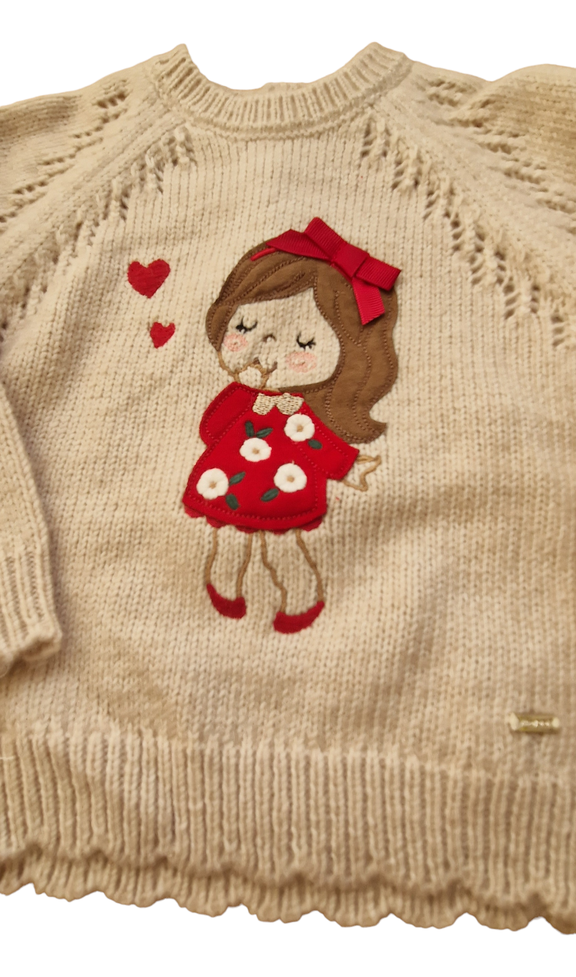 Mayoral 12 Month Girls Beige Embroidered Jumper