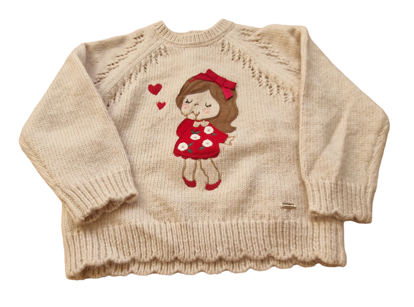 Mayoral 12 Month Girls Beige Embroidered Jumper