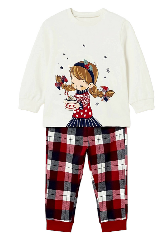 Mayoral Girls Age 12 Months Two-Piece Christmas Cotton Pyjamas/ Loungewear Set With Bag