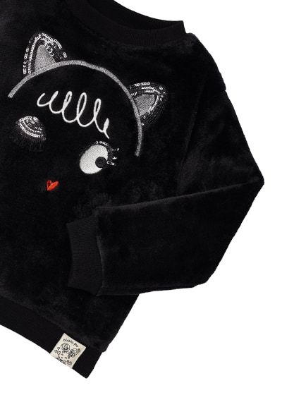 Mayoral Girls Age 4 Faux Fur Fleece Jumper With Textured Embroidered Cat Face